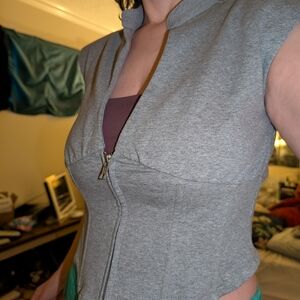 AKIRA Gray Zip-Up Blouse